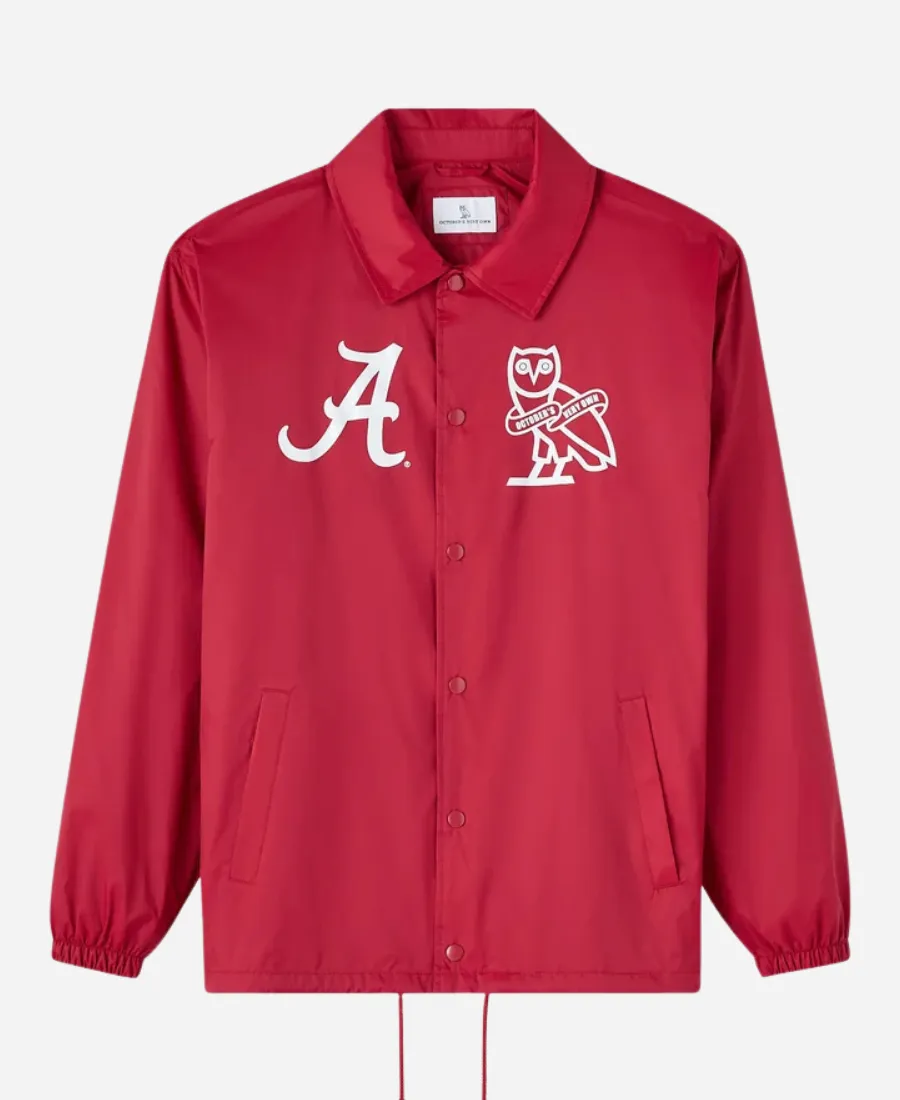 OVO University of Alabama Coaches Jacket OVO Campus 02 USA Collection University of Alabama Coaches Red Jacket