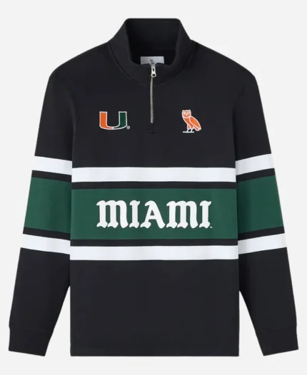 OVO Campus 02 USA Collection University of Miami Quarter-Zip Rugby Pullover Sweatshirt