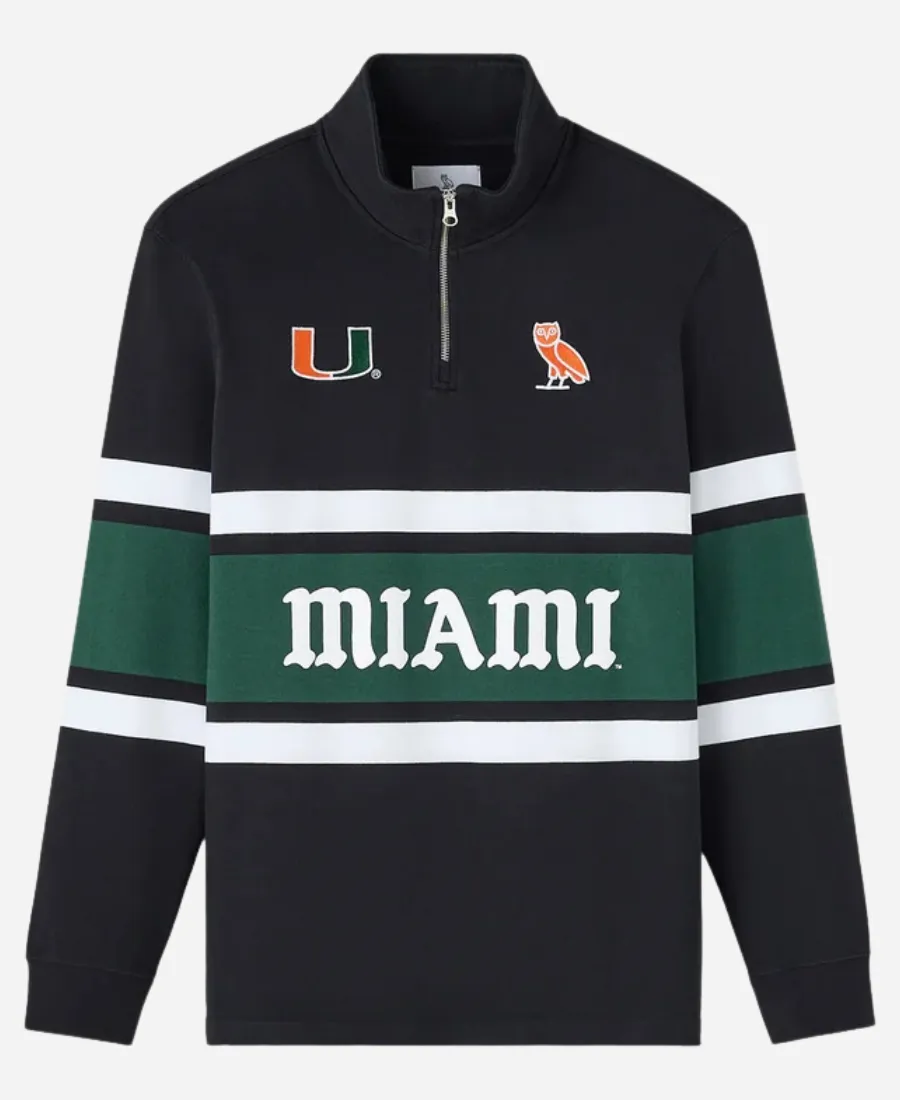 OVO University of Miami Rugby Sweatshirt OVO Campus 02 USA Collection University of Miami Quarter-Zip Rugby Pullover Sweatshirt