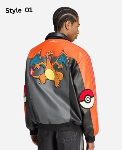 Pokémon x Adidas 8-Ball Orange Leather Bomber Jacket