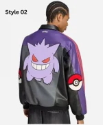 Pokémon x Adidas 8-Ball Purple Leather Bomber Jacket
