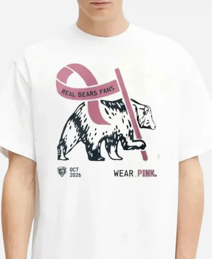 Chicago Bears 2026 Real Bears Cancer Awareness Fans Wear Slogan Pink T-Shirt