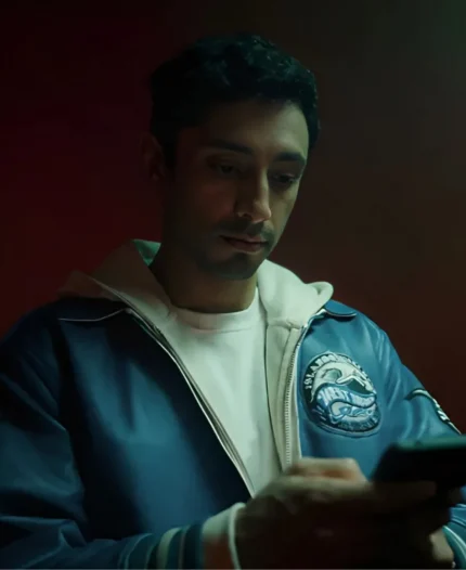 Riz Ahmed Bait S01 Blue Leather Jacket
