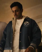 Riz Ahmed Tv Series Bait S01 Shah Latif Blue Leather Varsity Jacket