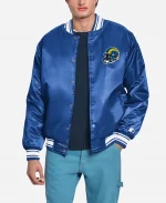 Starter LA Rams Triangle Printed Graphic Satin Royal Blue Varsity Jacket