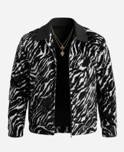 Isaac McAdoo Ted Lasso S04 Kola Bokinni Black & White Zebra Print Zip-Up Jacket
