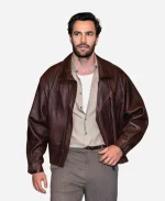 Tom Bateman NYC 2026 Brown Leather Jacket