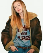 Tommy Hilfiger Gigi Hadid Natural Cognac Shearling Leather Aviator Jacket