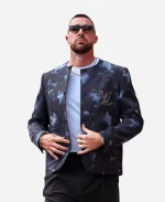 Travis Kelce LV Chiefs vs Colts 2026 Rocks Embellished Collarless Tie-Dye Jacket