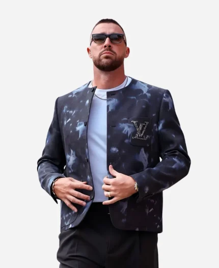 Travis Kelce LV Chiefs vs Colts 2026 Rocks Embellished Collarless Tie-Dye Jacket