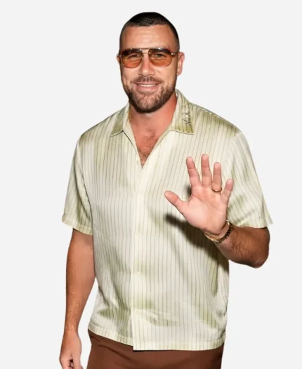 Travis Kelce New York City 2026 Stripes Cream Silk Shirt