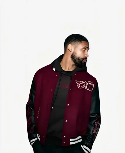 AC Milan x Off-White 2026 Ruben Loftus-Cheek Maroon & Black Varsity Jacket