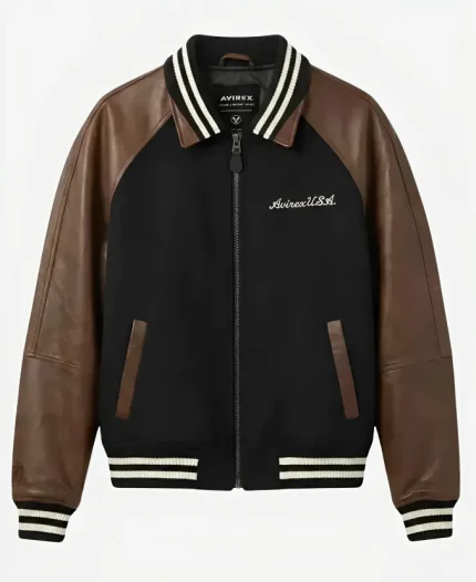 AVIREX Naval 2026 Wool Leather Full-Zip Black & Brown Jacket