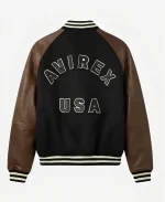 AVIREX Naval 2026 Wool Leather Full-Zip Black & Brown Varsity Jacket