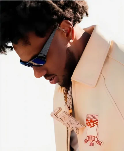 Avirex Icon Malik Nabers Off  White Leather Brick Jacket