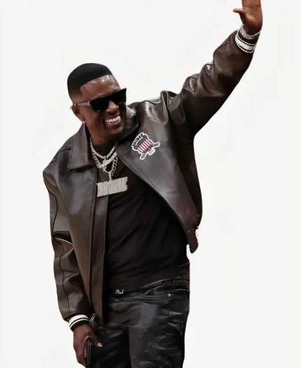 Boosie Badazz Chicago Bulls vs Atlanta Hawks Brown Leather Jacket