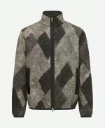 Diamond Pattern Wool Blend Zip-Up Grey jacket