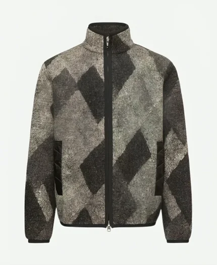 Diamond Pattern Wool Blend Zip-Up Grey jacket