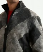 Diamond Pattern Wool Blend Cardigan Grey jacket