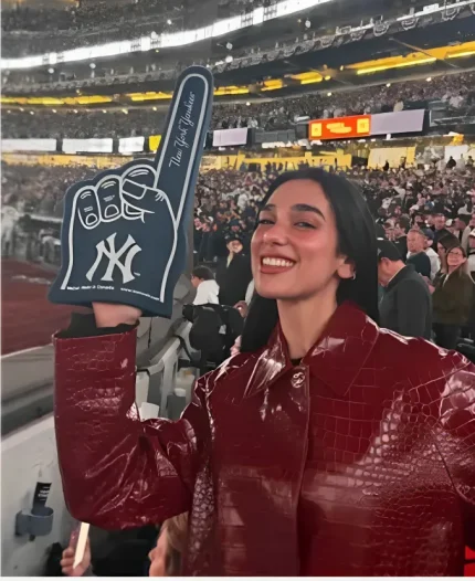Dua Lipa NYC Yankee Stadium Game Crocodile Leather Coat