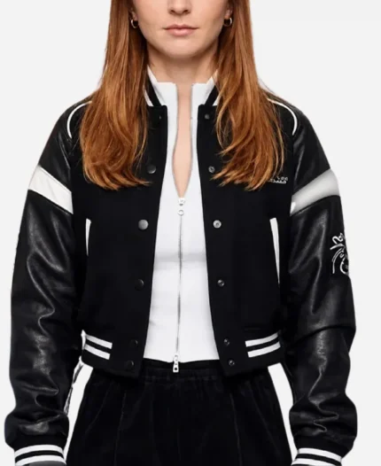 Faye Marsay Ted Lasso S04 Lizzie Davis Black & White Cropped Varsity Jacket.