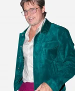 James Blake Paris Concert Brad Pitt Teal Green Suede Leather Jacket