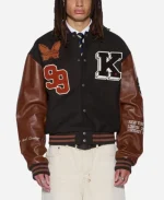 Ksubi Patched Black & Brown Wool Varsity Jacket