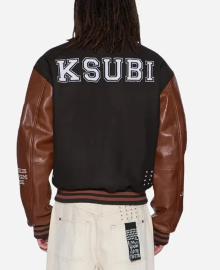 Unisex Ksubi Patched 2026 Black & Brown Wool Varsity Jacket