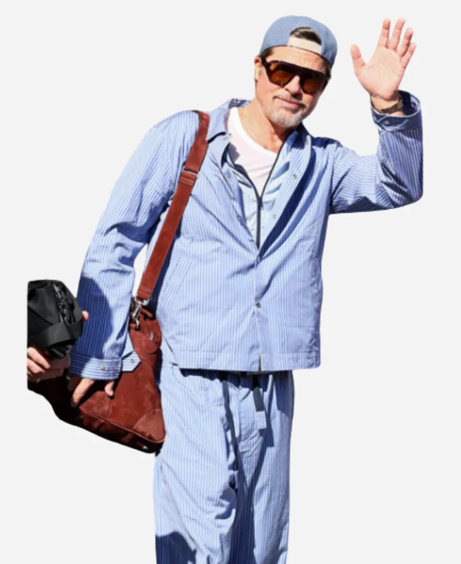 Maria Cristina Hotel Leaving Brad Pitt Cotton Suit Brad Pitt Hotel Blue Suit