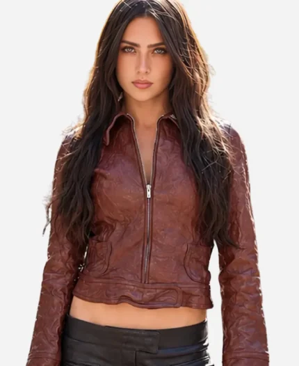 Miu Miu Paris Fashion Week Jade Picon Brown Leather Jacket