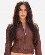 Miu Miu Paris Fashion Week 2026 Jade Picon Brown Leather Jacket
