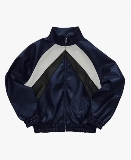 NFL Indianapolis Colts x Jeff Hamilton x Beautifully Said Navy Leather Kru Track Jacket