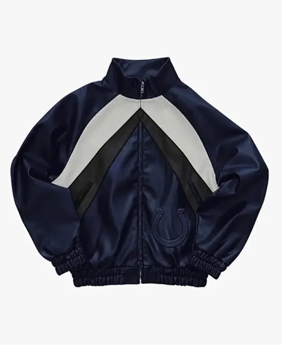 NFL Indianapolis Colts x Jeff Hamilton Navy Leather Jacket NFL Indianapolis Colts x Jeff Hamilton x Beautifully Said Navy Leather Kru Track Jacket