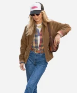 New York City 2026 Bella Hadid Fashion Week Brown Suede Leather Jacket