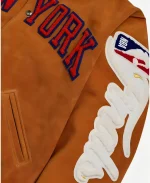New York Knicks Fanatics NBA Finals 2026 Suede Brown Jacket