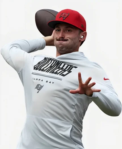 Nike Tampa Bay Buccaneers 2026 Baker Mayfield Sideline White Hooded T-Shirt