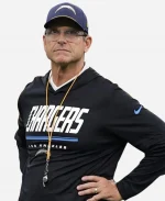 Nike LA Chargers 2026 Jim Harbaugh Preseason Dri-FIT Black Long-Sleeve Hooded T-Shirt