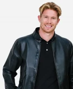 Paris Fashion Week 2026 Kevin De Bruyne Black Leather Bomber Jacket