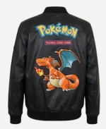 Pokemon Fire Dragon 2026 Full-Zip Black Leather Bomber Jacket