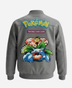 Pokemon Venusaur 2026 Tropical Bloom Toad Grey Leather Bomber Jacket
