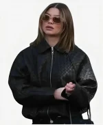 Sophia Geiss Woven Texture Black Leather Jacket
