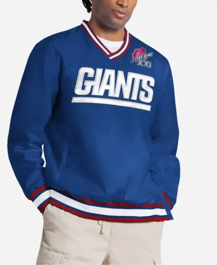 Starter New York Giants 2026 Super Bowl XXI Dazzle Royal Blue V-Neck Sweatshirt