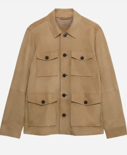 The Celebrity Traitors S02 Rob Beckett Tan Suede Leather Jacket