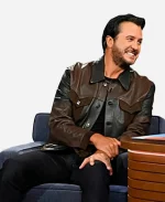 The Tonight Show Starring Jimmy Fallon Luke Bryan Brown Leather Jacket