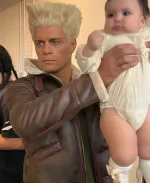 UFC 332 Guile In The Wild Street Fighter Cody Rhodes Brown Shearling Leather Bomber Jacket