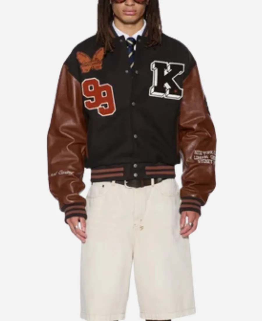 Unisex Ksubi Patched 2026 Black & Brown Wool Varsity Jacket Ksubi Patched Wool Varsity Jacket