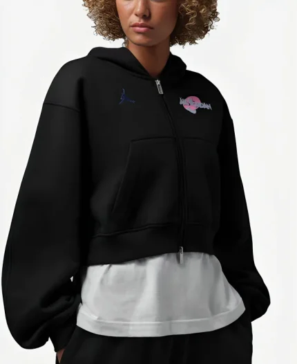 Unisex Nike Jordan Brooklyn x Space Jam Full-Zip Black Cropped Hoodie