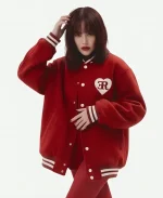 VERDY×ER Heart-Themed Wool Red Varsity Jacket