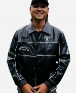 The Wild Collective Minwoo Lee Las Vegas Raiders 2026 Black Leather Racing Jacket